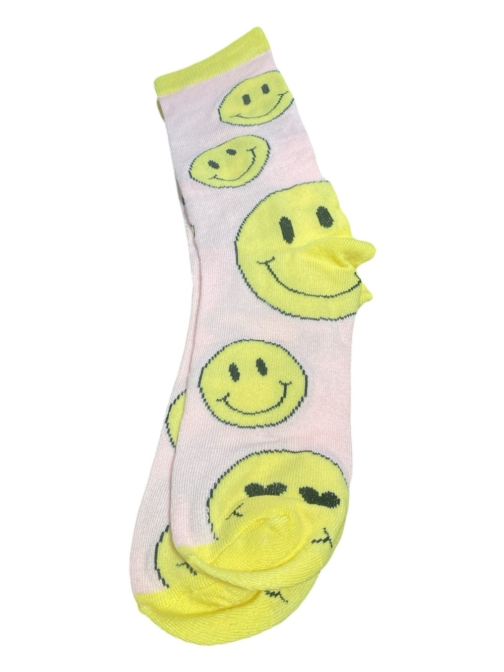Pink Socks with Neon Yellow Smiley Faces